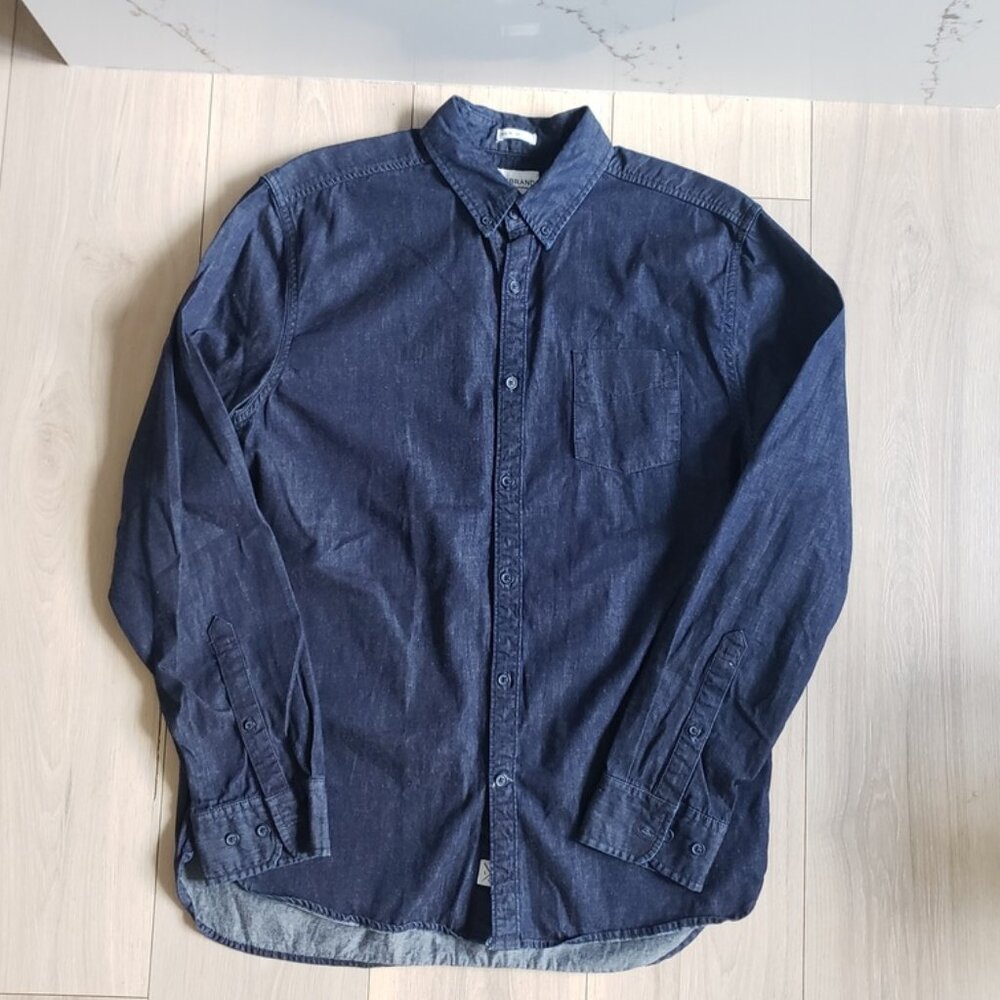 Lucky Brand White Label Chambray Shirt Mens L Dark Wash Casual Button Up Denim
